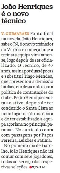 Tomarense João Henriques é o novo treinador do Vitória de Guimarães j h