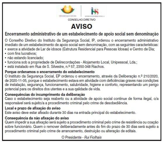 Segurança social manda encerrar lar ilegal em Riachos lar riachos