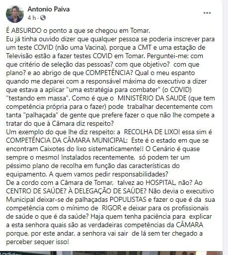 Ex-presidente António Paiva faz crítica arrasadora à câmara de Tomar paiva lixo 56 4015238024151148 o
