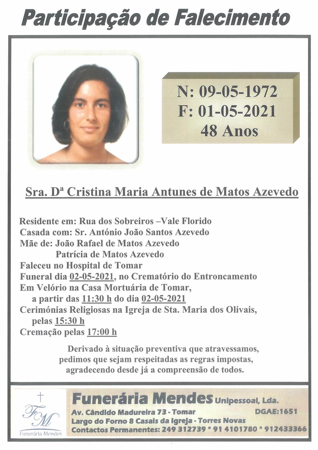 Necrologia cristina azevedo