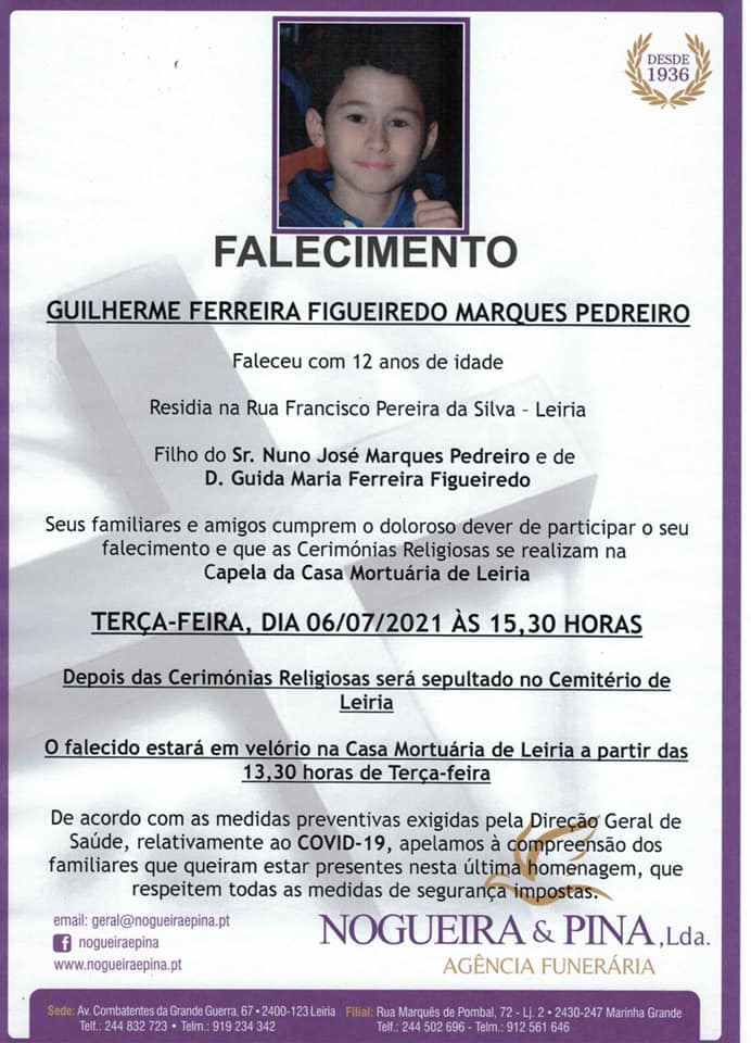 Menino que morreu a jogar futebol vai a sepultar esta terça feira guilherme pedreiro