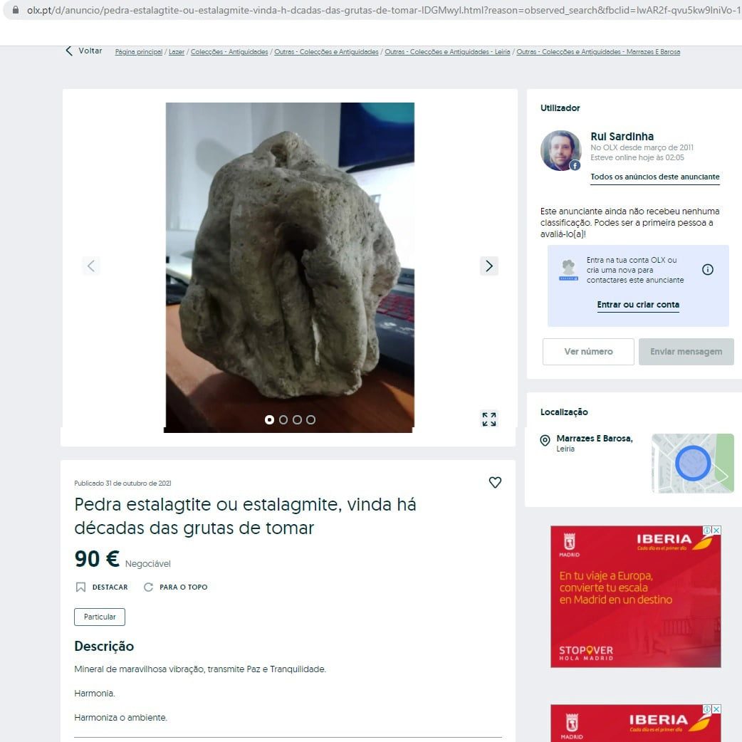 Estalactite de gruta de Tomar à venda no OLX grutas