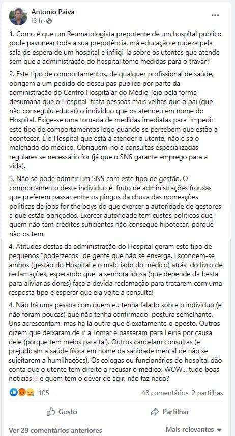 Ex-presidente da câmara critica médico do hospital de Tomar paiva 5678
