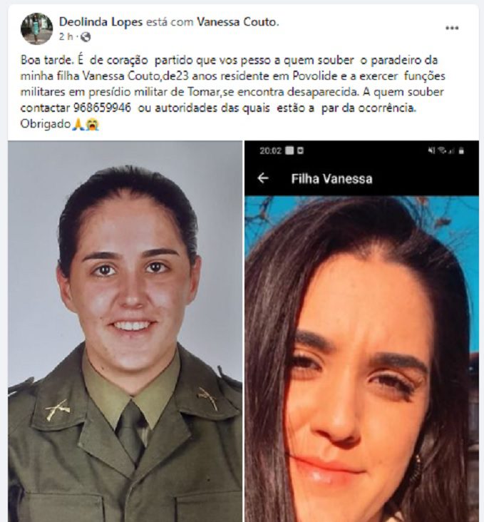 Militar desaparecida. Mãe faz apelo apel 90