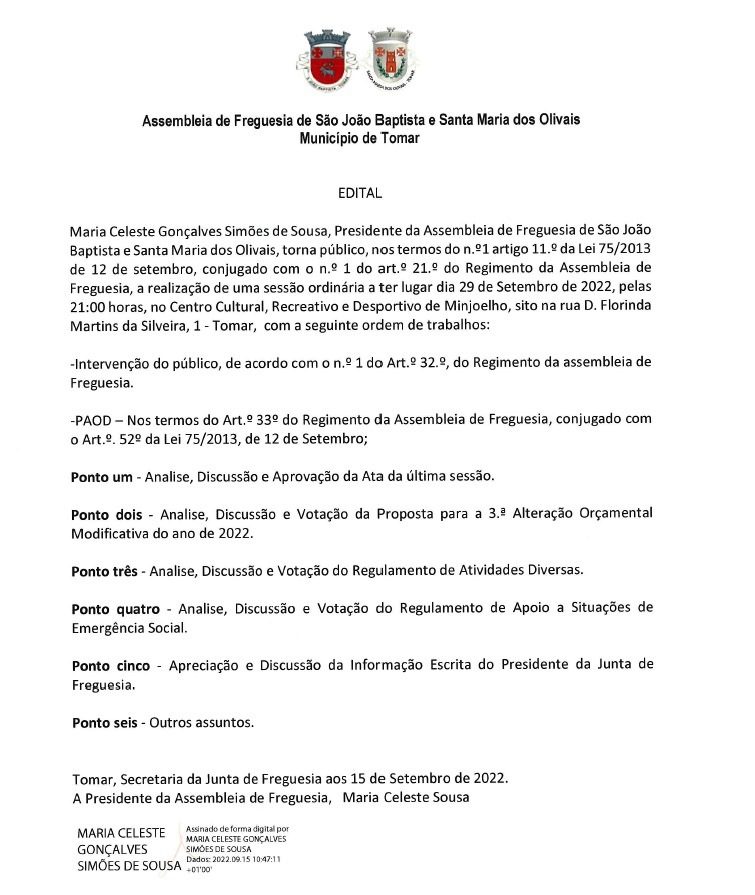 Assembleia de freguesia urbana reúne fora da cidade 29 9 smo