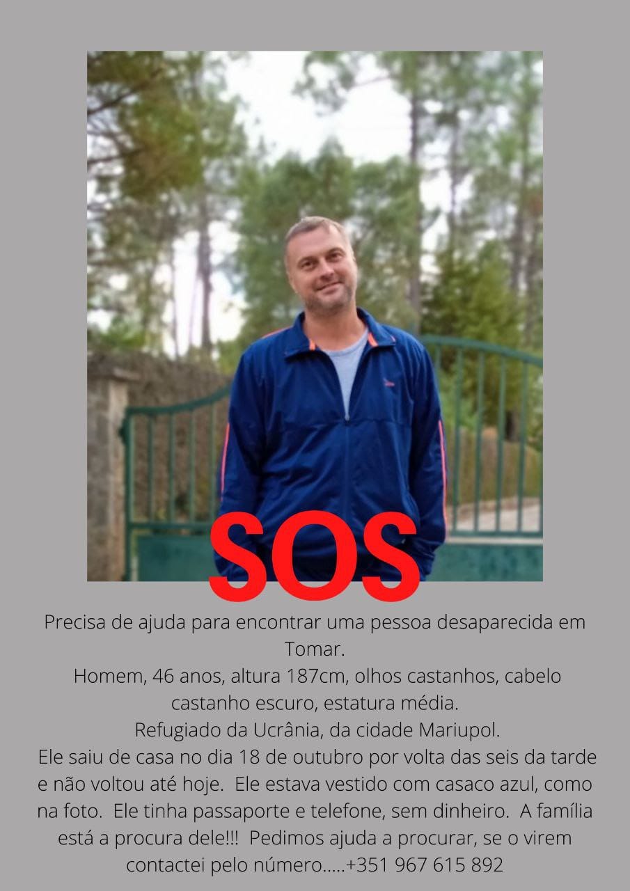 Apelo: refugiado ucraniano desaparecido em Tomar apelo 4463358867 6781460119086889427 n