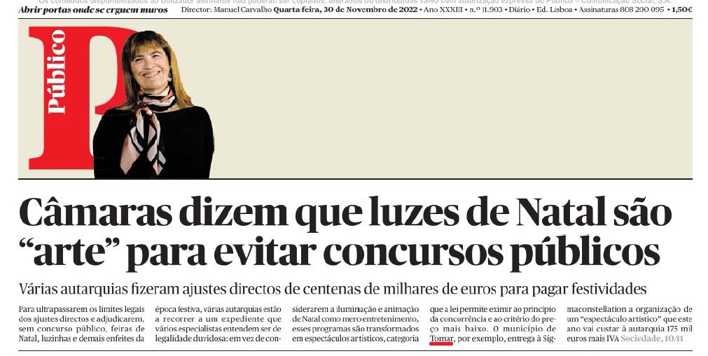 Negócio suspeito da câmara de Tomar faz manchete no jornal Público natal 6789