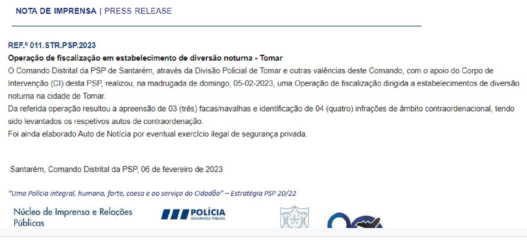 Polícia apreendeu três facas durante operação na discoteca Rio Bar rio bar 67890