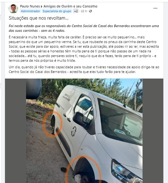 Roubaram pneus a carrinha de IPSS em Ourém ipss ourem