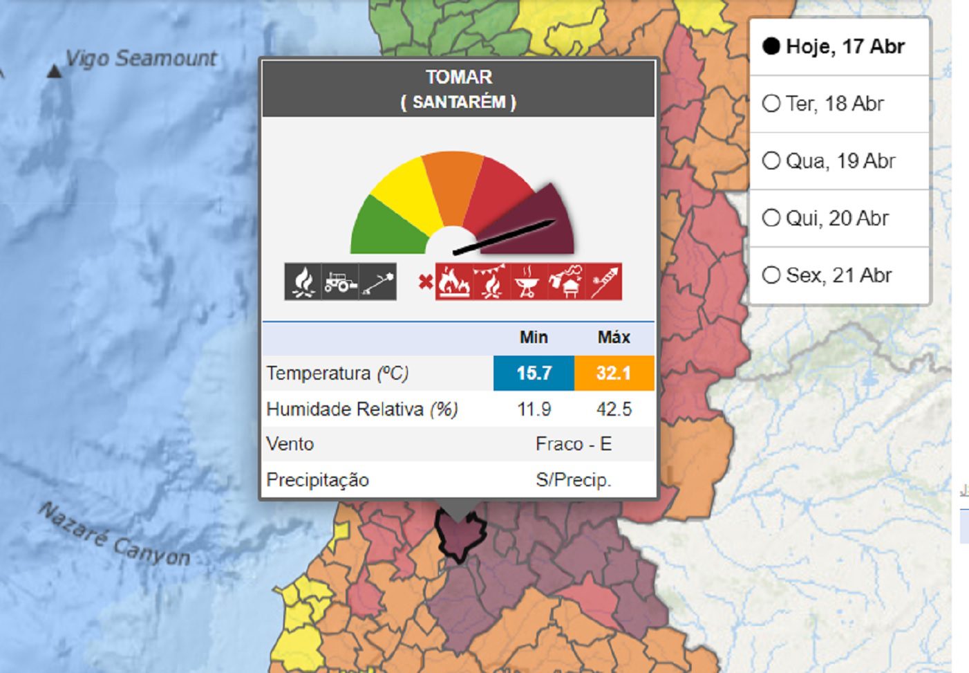 Concelhos da região em perigo máximo de incêndio meteo