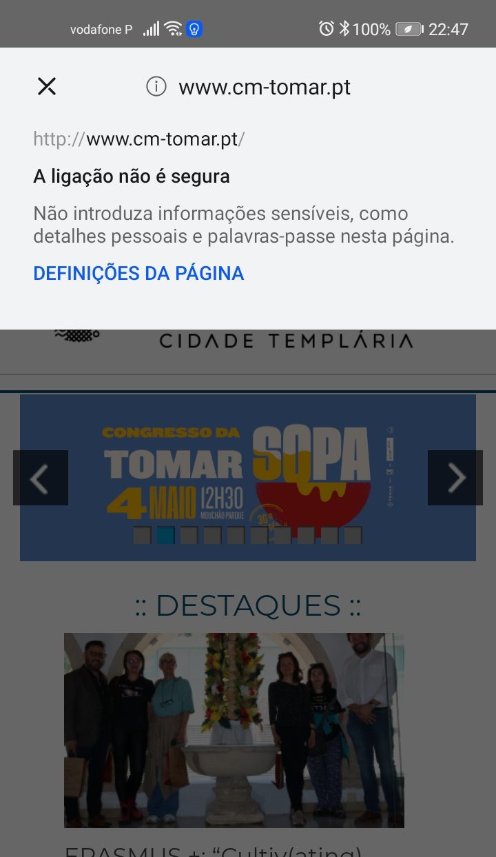 Site da câmara de Tomar não é seguro Screenshot 20240503 224758 com.huawei.browser
