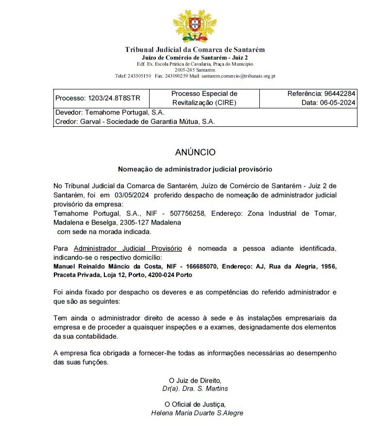 Empresa Temahome em situação económica difícil tema home Edital 3