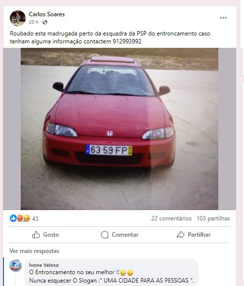 Carro roubado no Entroncamento perto da esquadra da PSP entronc 6789