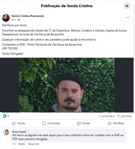 Apelo: homem desapareceu em Vila Nova da Barquinha apelo 789