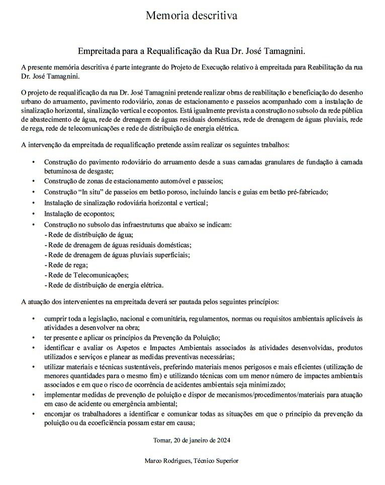 Projeto rua jose tamagnini memoria descritiva