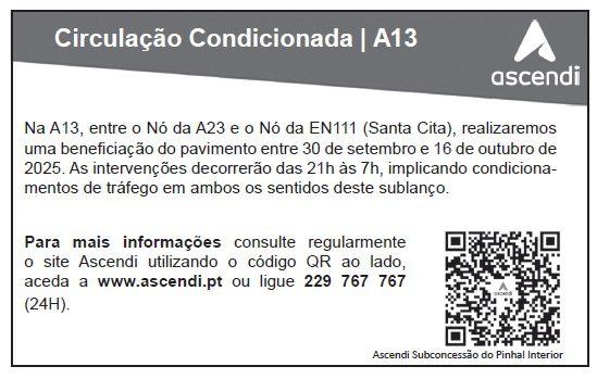 Obras na A13 condicionam trânsito a13