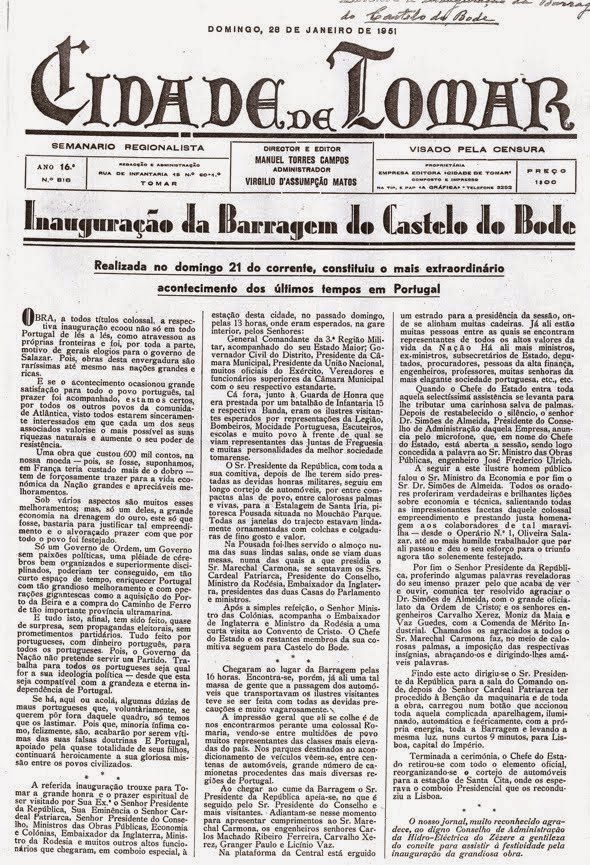 Barragem de Castelo do Bode inaugurada há 75 anos barragem de Castelo do Bode Jornal Cidade de Tomar Inauguracao
