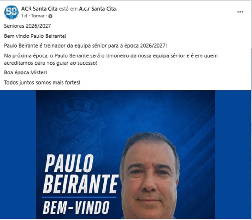Paulo Beirante é o novo treinador da ACR Santa Cita santa cita 890