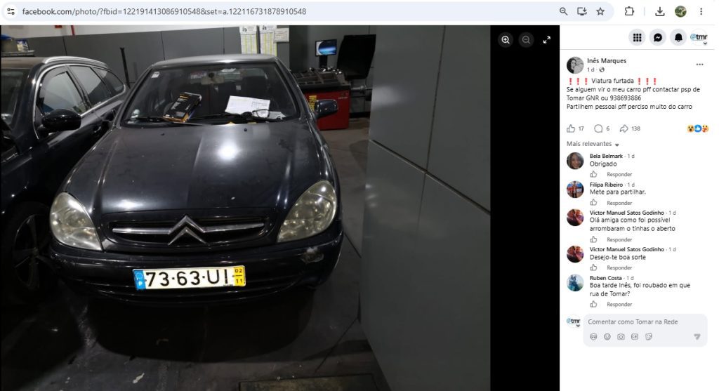 Apelo: carro roubado em Tomar apelo 6789