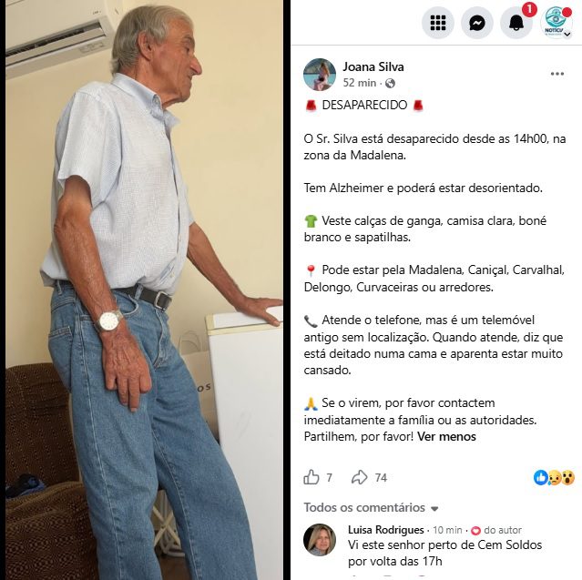Idoso que estava desaparecido desde ontem foi encontrado de madrugada apelo 356