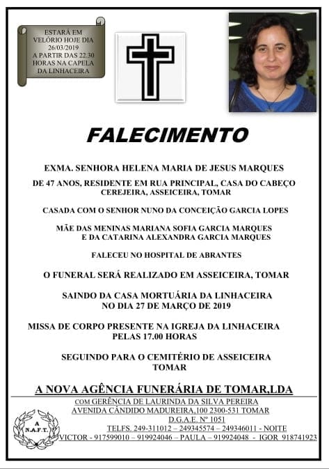 Helena Marques vai a sepultar nesta quarta feira HELENA MARIA DE JESUS MARQUES