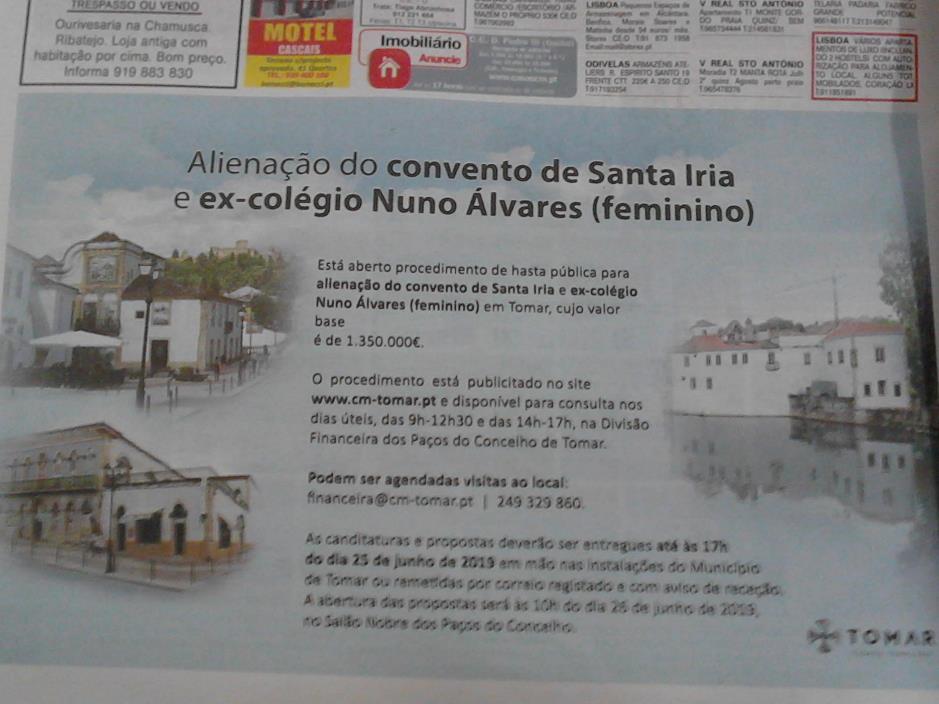 Câmara investe milhares de euros em publicidade para vender convento de Santa Iria IMG 20190418 100703