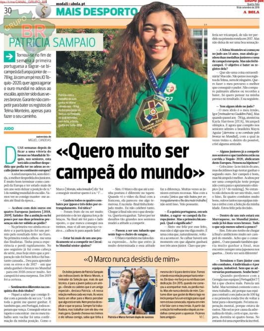 Judoca tomarense Patrícia Sampaio em destaque no jornal A Bola patricia sampaio judo