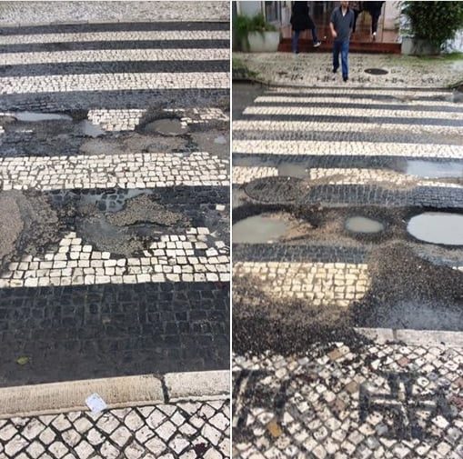 Passadeiras remendadas e esburacadas passadeiras