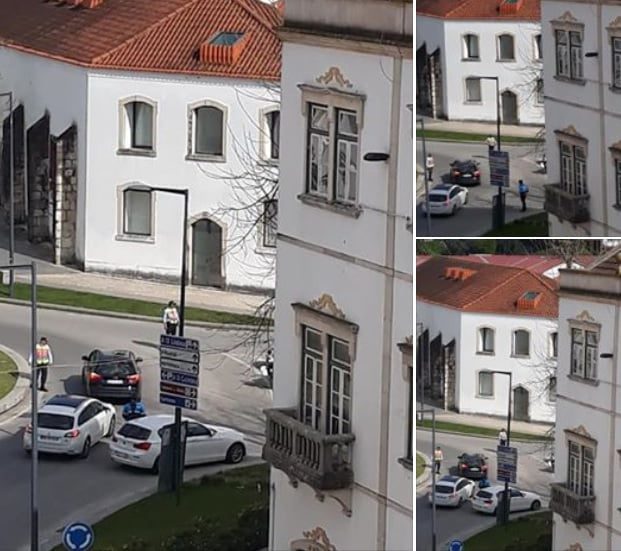 Polícia na rua a controlar automobilistas psp rotunda corona