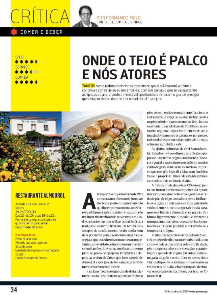 Restaurante Almourol em destaque na revista Evasões almourol