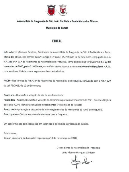 Assembleia de Freguesia urbana em sessão fechada ao público 23 11 af
