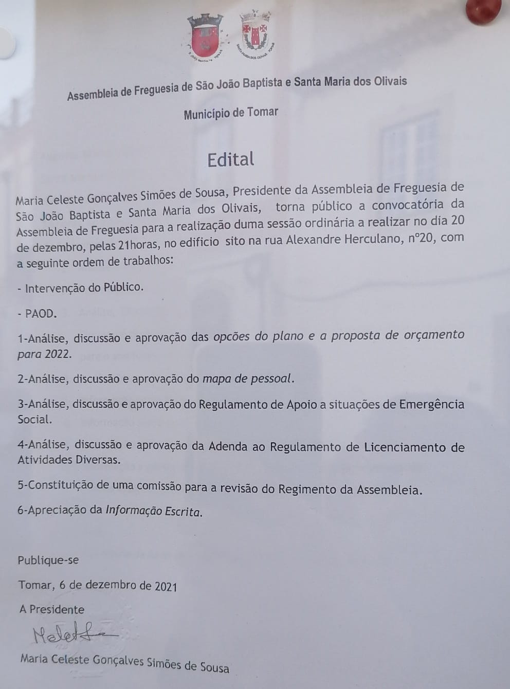 Assembleia de freguesia urbana reúne esta segunda feira 20 12 IMG 20211212 143039