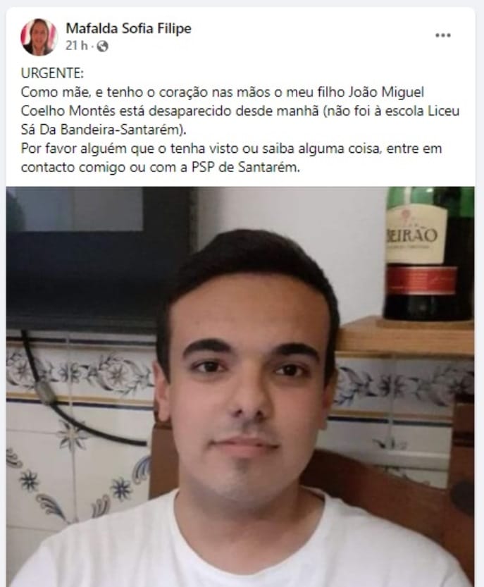 Apelo: jovem desaparecido em Santarém *(Atualização) apelo 890