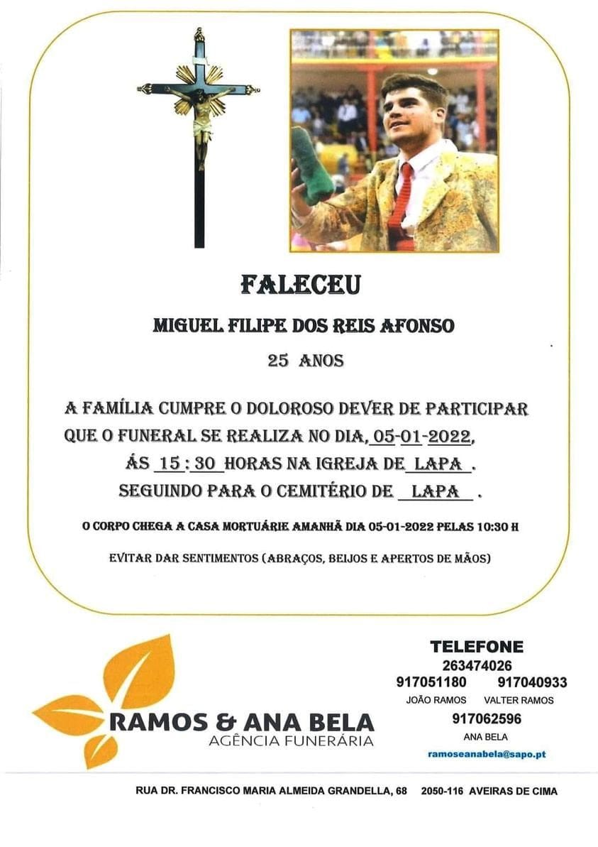 Jovem forcado vai a sepultar nesta quarta feira miguel afonso 7