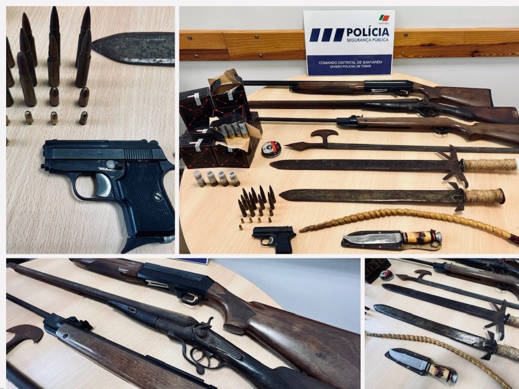 Homem suspeito de violência doméstica tinha arsenal em casa psp APREENSAO VD 11MAR2022 EIC TOMAR