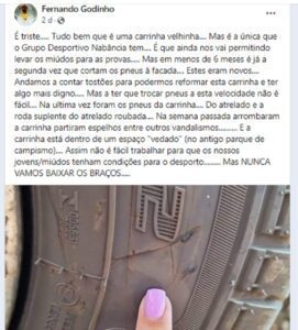 Cortaram pneus da carrinha do Grupo Desportivo da Nabância vandal 89