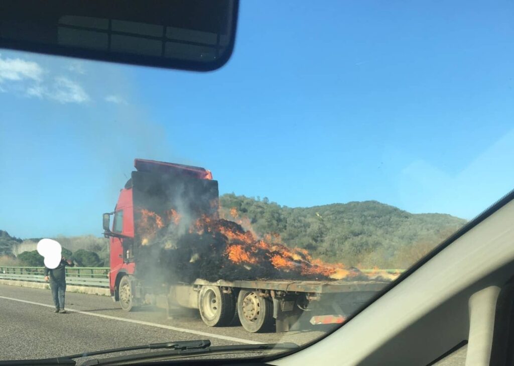 Camião carregado de palha ardeu na A1 (c/ fotos) a1 662663923 3312433365592920782 n