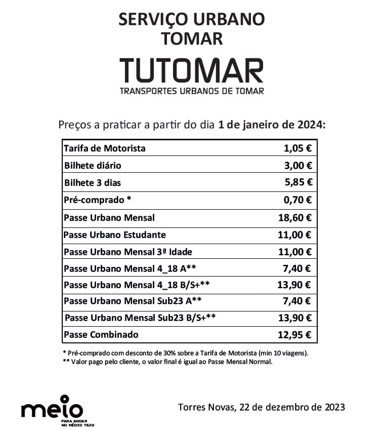 Andar de TUT em Tomar é mais caro TUT 67890