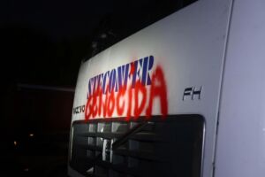 Empresa de Santarém vandalizada por ativistas pró-Palestina (c/ fotos) steconfer 33245 984536969200897 7943435892969878198 n 1080