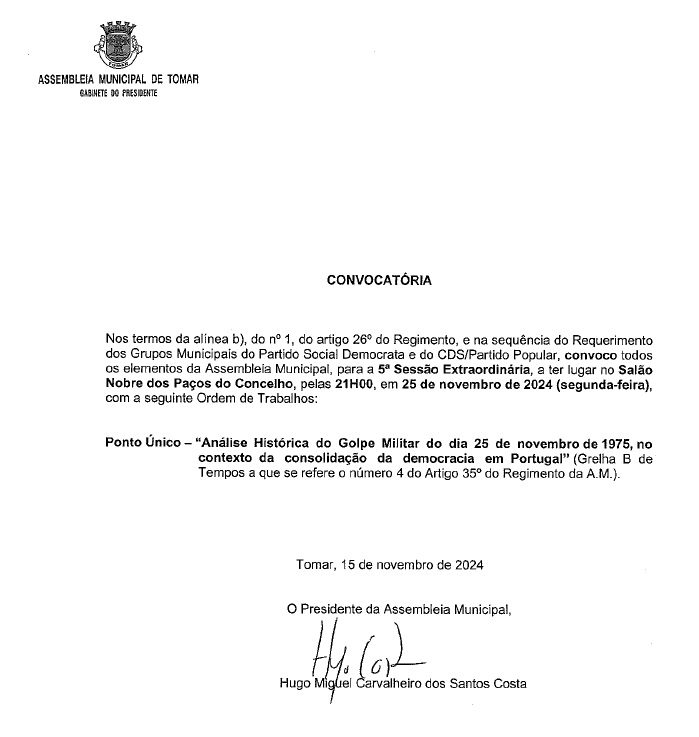 Assembleia municipal vai assinalar o 25 de novembro 25 11 890