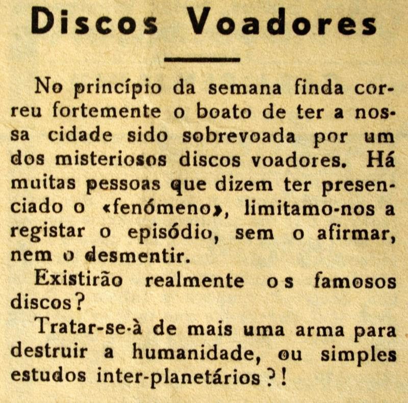 Um OVNI sobre Tomar há 70 anos fev. 1955 Jornal CIDADE DE TOMAR