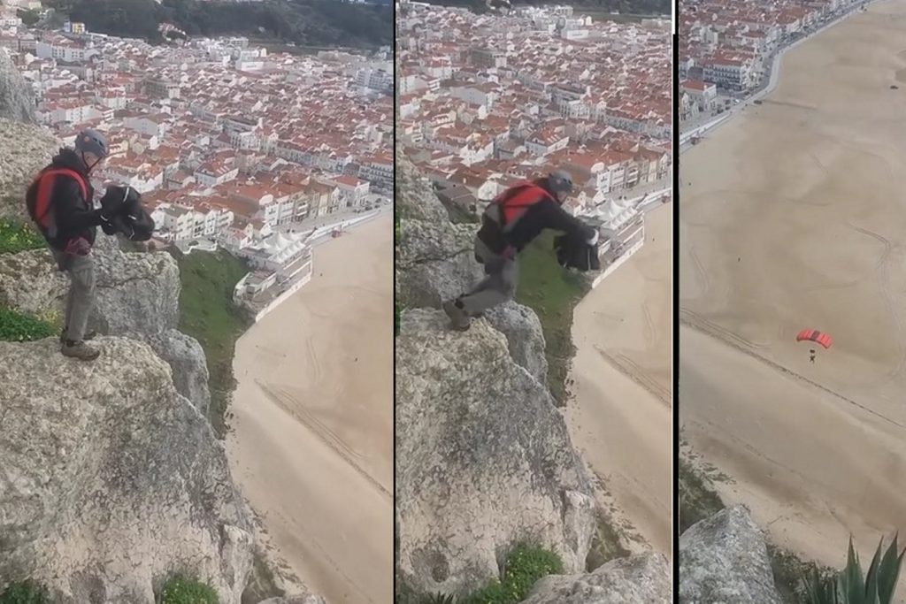 Praticante de base-jumping lança-se do sítio da Nazaré (c/ vídeo) nazare 789