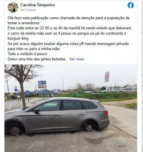 Roubaram as quatro rodas de um carro estacionado na avenida do hospital carro 890