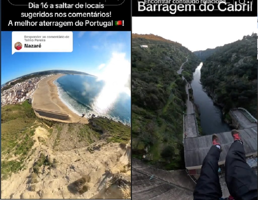 Ele saltou de paraquedas do Sítio da Nazaré e da barragem do Cabril base 7890