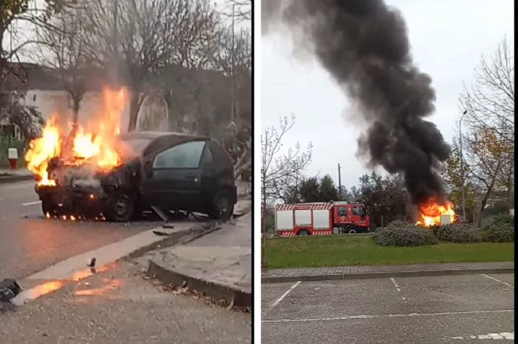 Carro despista-se e incendeia-se em Abrantes abr