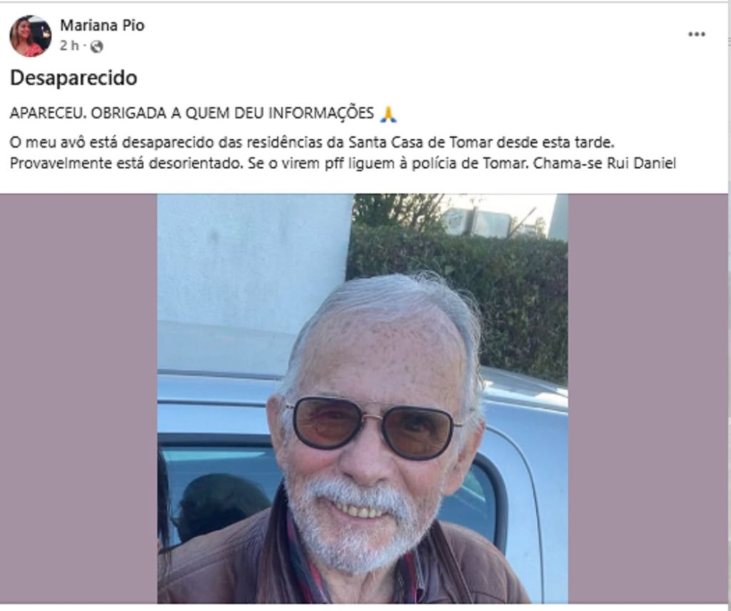 Idoso dado como desaparecido estava no hospital apelo 89