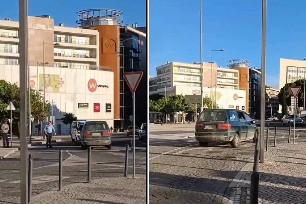 Carrinha em contramão na rotunda do W Shopping em Santarém (C/ vídeo) contramao