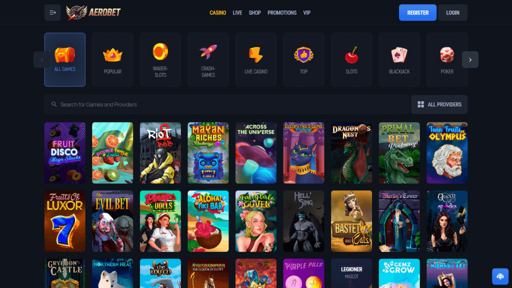 aerobet casino game gallery desktop